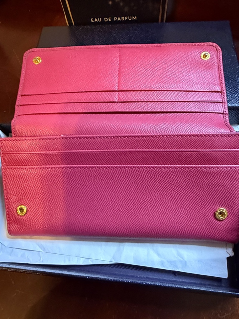 Prada Hot Pink Saffiano Bow Continental Wallet - Picture 4 of 9
